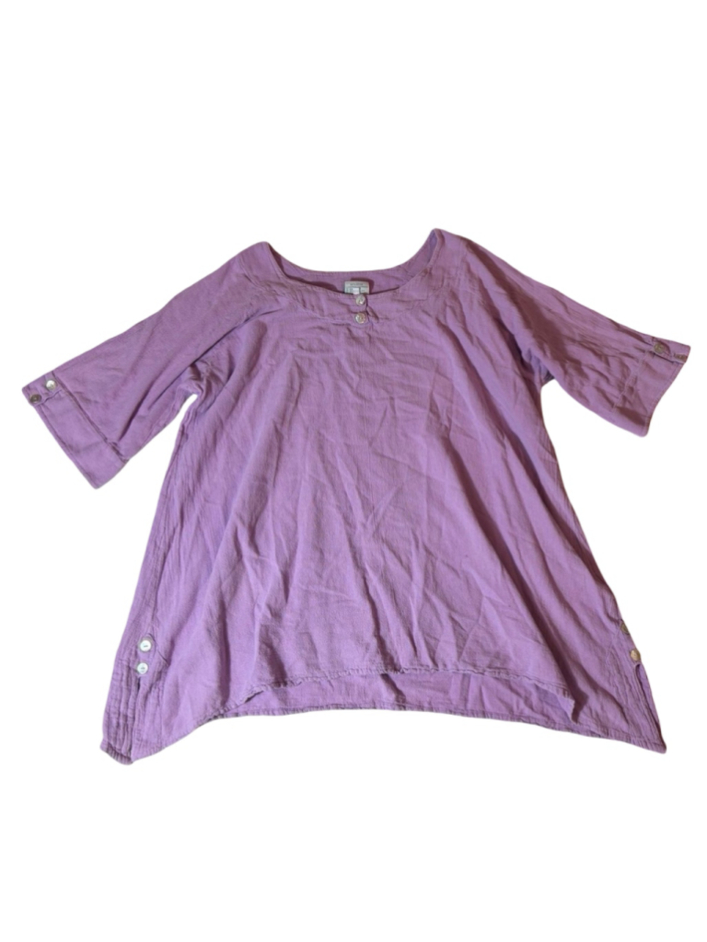 Oh My Gauze Cotton Tunic Top Size 2 Purple Lagenlook Asymmetrical Boho